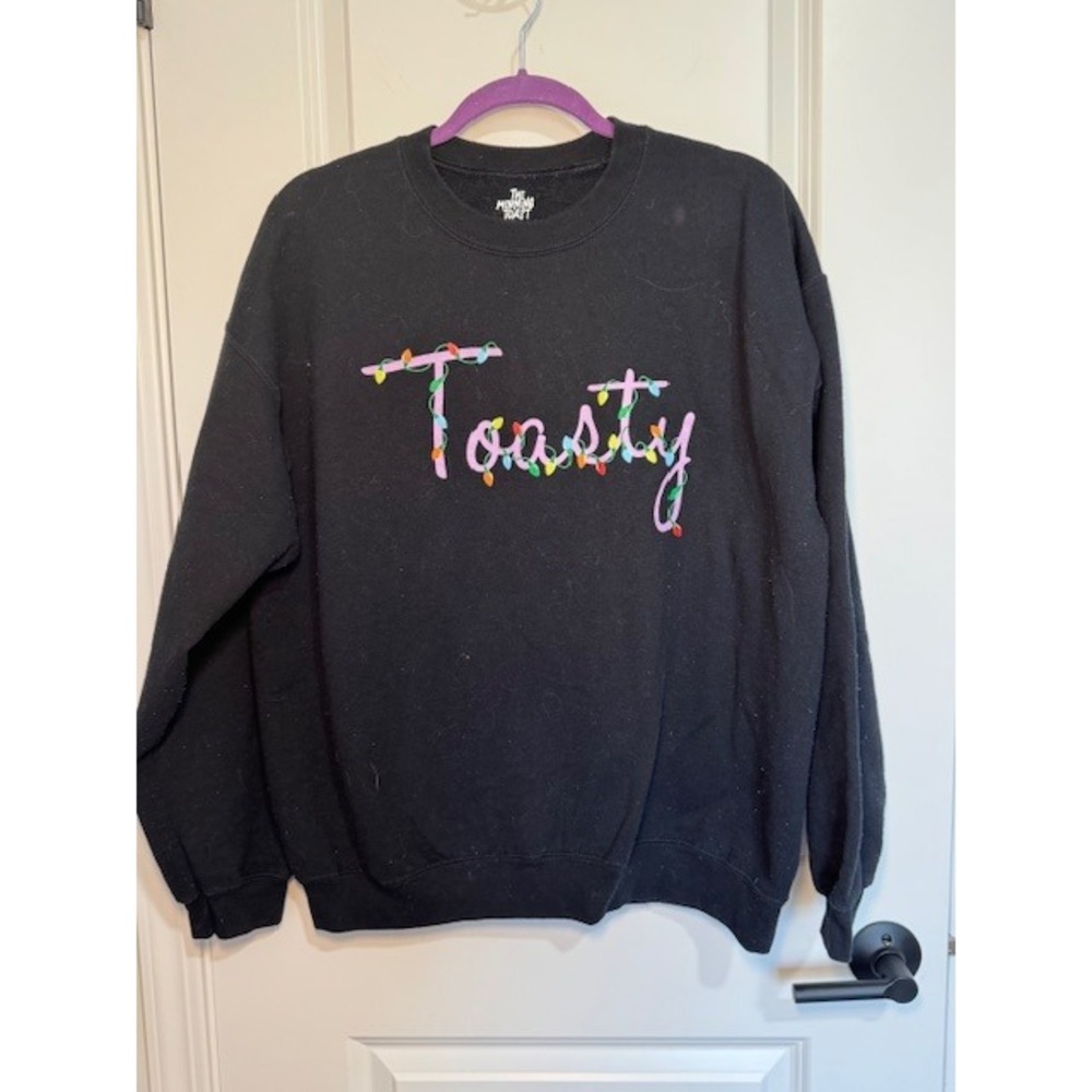 The Morning Toast Black Graphic Sweatshirt Toasty Lights‎ Crewneck